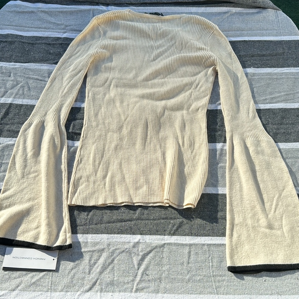 French Connection Virgie White Ribbed Bell Sleeve Sweater, Medium - Picture 7 of 7